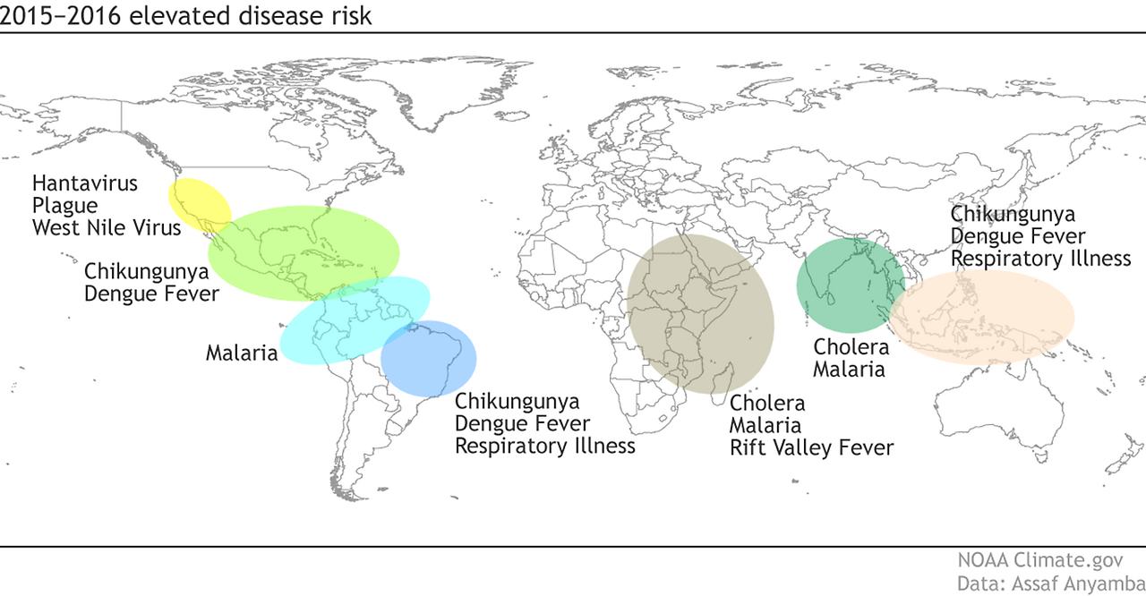 Peta dunia yang menunjukkan hubungan antara penyakit dan fenomena El Nino