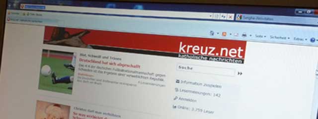 Die Webseite kreuz.net  wird auf einem Bildschirm angezeigt.