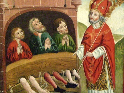Gemälde aus dem 15. Jahrhundert: Der heilige Nikolaus und die Stratelaten