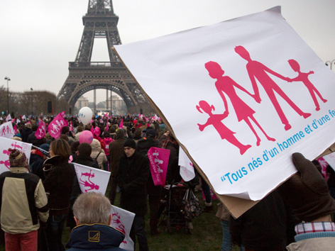 Demonstranten gegen das neue Homo-Ehe-Gesetz vor dem Eiffelturm