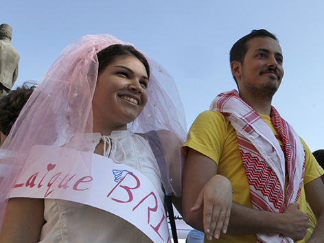 Demonstration für die Einführung der Zivil-Ehe im Libanon.