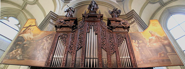 Wöckherl-Orgel, die älteste bespielbare Orgel Wiens aus dem Jahr 1642 mit geöffneten Flügeln