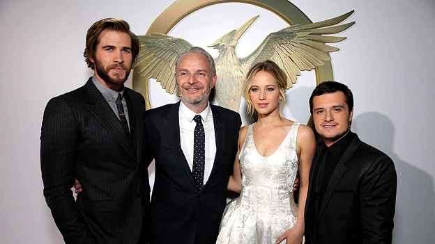 "Die Tribute von Panem"-Mannschaft Liam Hemsworth, Francis Lawrence, Jennifer Lawrence und Josh Hutcherson