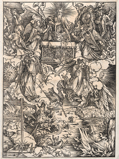 "Die Verteilung der Posaunen an die sieben Engel" von Albrecht Dürer, Nürnberg, 1498