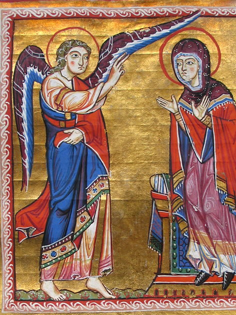 Verkündigung an Maria, Liutold-Evangeliar, Mondsee, um 1170