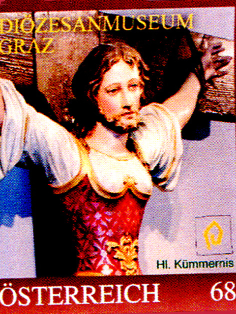 Briefmarke des Diözesanmuseums Graz mit dem Bild der Heiligen Kümmernis
