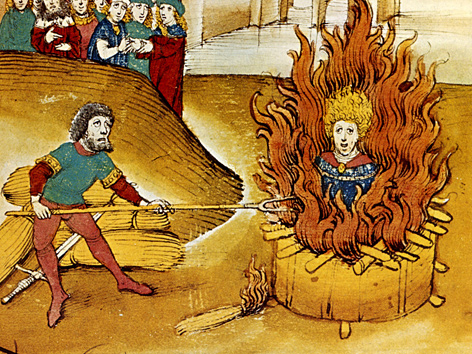 Jan Hus auf dem Scheiterhaufen (Spiezer Chronik, 1485)