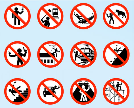 Piktogramme mit Warnungen vor gefährlichen Selfies