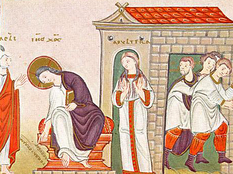 "Christus und die Ehebrecherin" aus dem Codex Egberti, ca. 980 bis 993 n. Chr.