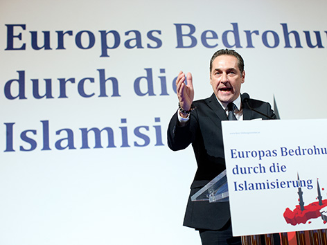 FPÖ-Chef Heinz-Christian Strache am Freitag, 27. März 2015, im Rahmen einer Diskussion zum Thema "Europas Bedrohung durch die Islamisierung" in Wien.
