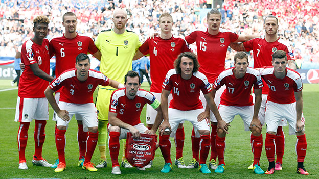 Die österreichische Nationalmannschaft vor dem Match gegen Island