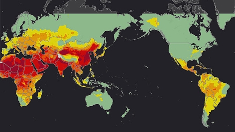 WHO-Karte der weltweiten Luftverschmutzung