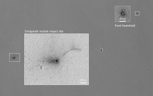 Dunkler Fleck auf dem Mars - vermutlich ein Krater