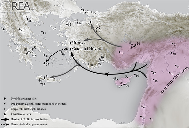 Modell der Ausbreitung des frühen Neolithikums vom Mittleren Osten in den Ägäischen Raum – zu Land und über den Seeweg