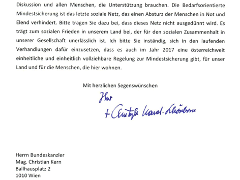 Screenshot eines Briefs von Kardinal Christoph Schönborn