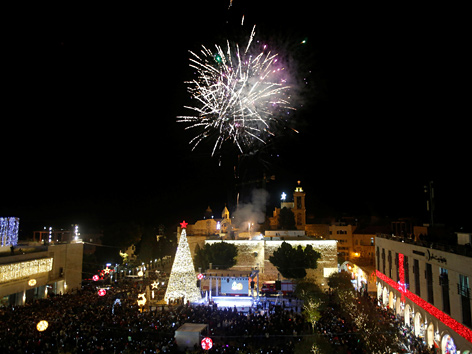 Feuerwerk im Advent in Bethlehem, West Bank nahe der Geburtskirche