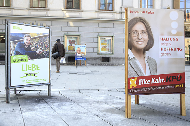 Grazer Geminderatswahl 2017: Wahlplakate auf der Straße