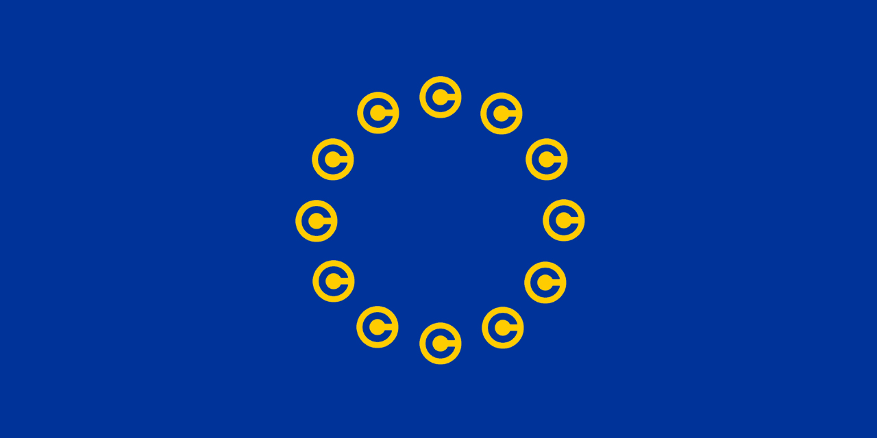 Copyright-Zeichen statt der Sterne auf der Flagge der EU
