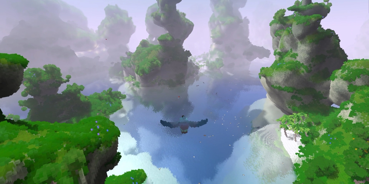 Screenshots aus "Fugl": eine pixelige 3D-Landschaft