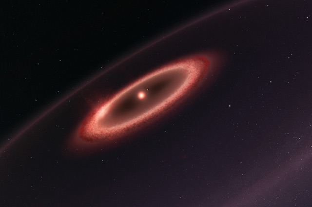 Künstlerische Darstellung von Proxima Centauri und Staubgürtel