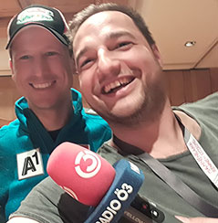 Hannes Reichelt mit Ö3-Sportreporter Daniel Kulovits