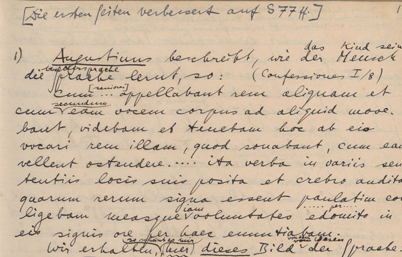 Handschrift aus den "Philosophischen Untersuchungen" Wittgensteins