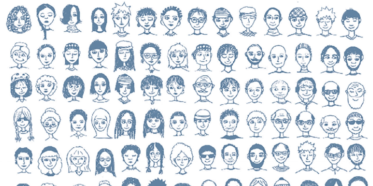 Viele verschiedene gezeichnete Gesichter als Symbol für den Sozialstaat