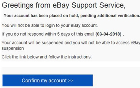 Screenshot Phishing Mail von eBay