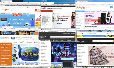 Screenshot diverser chinesischer Onlineshops