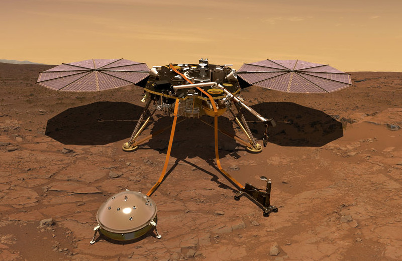 Künstlerische Darstellung der Sonde "Insight" auf dem Mars