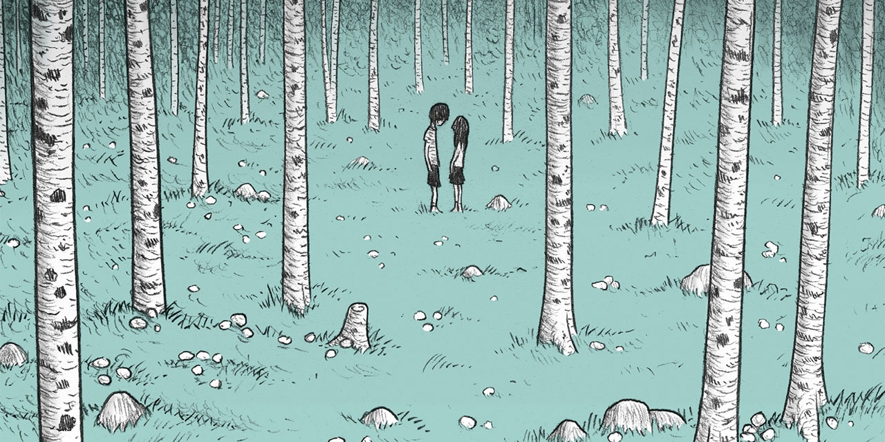 Buchcover: Comic: zwei Menschen in einem Wald