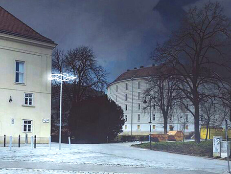 Lichtskulptur "OT", Visualisierung zerstörter Wiener Moscheen von Lukas Maria Kaufmann