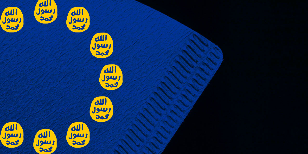 Kaffefilter angelegt an die EU-Fahne mit IS-Logos statt STernen
