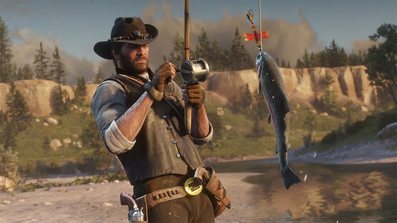 Ein Mann fängt einen Fisch