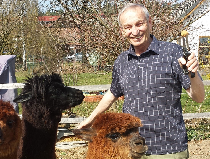Heinz Oberhumer mit Alpakas