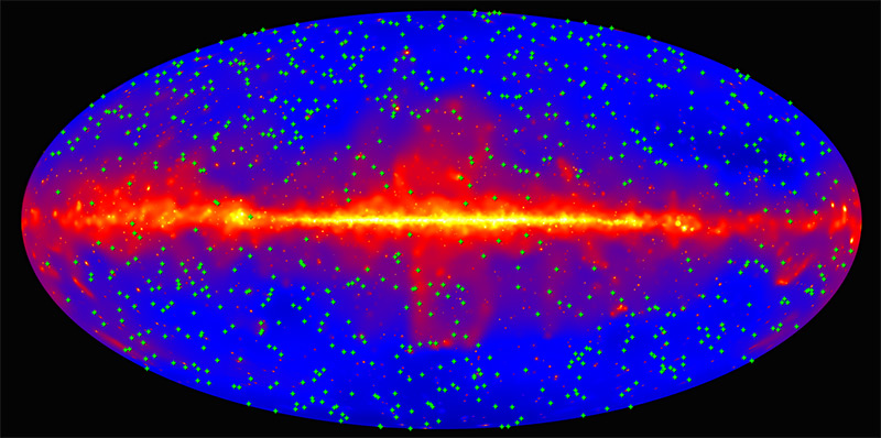 Die Fermi-Himmelskarte mit 739 Aktiven Galaktischen Kernen