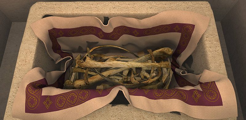 Digitale Rekonstruktion des Reliquienschreins und der darin aufbewahrten Knochen