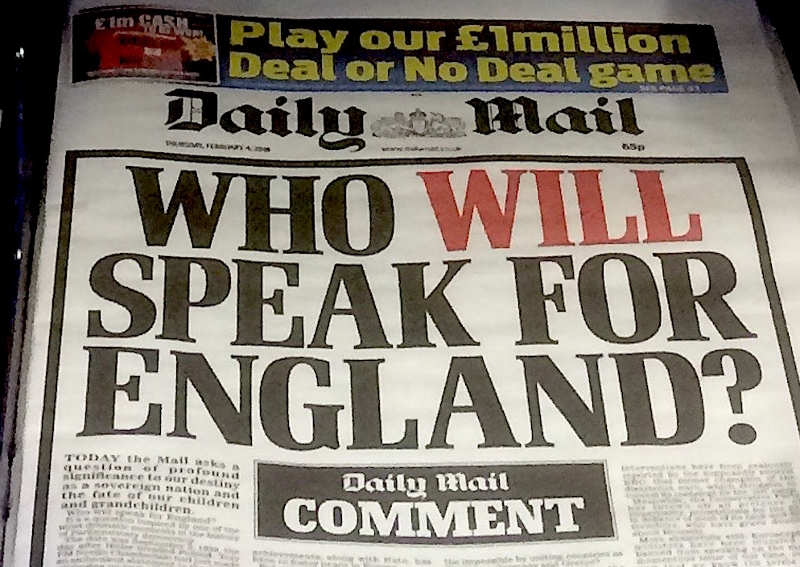 Daily Mail Cover: Who Will Speak For England?