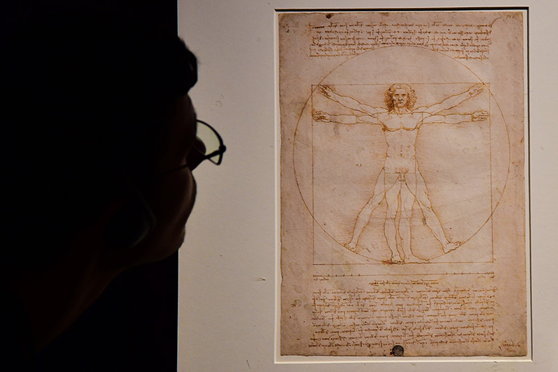 Zeichnung von Leonardo: Der vitruvianische Mensch, ca. 1490