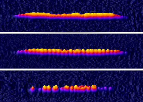 Ein Bose-Einstein-Kondensat, das Faraday-Wellen zeigt und schließlich in Einzelteile zerfällt