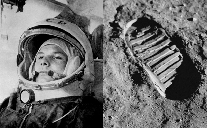 Zwei Ikonen der Raumfahrt: Juri Gagarin und der erste Fußabdruck auf dem Mond