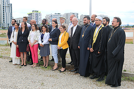 Religionsvertreter in der Seestadt Aspern anlässlich des ersten UNO-Gedenktages für Opfer religiös motivierter Gewalt am 22. August 2019