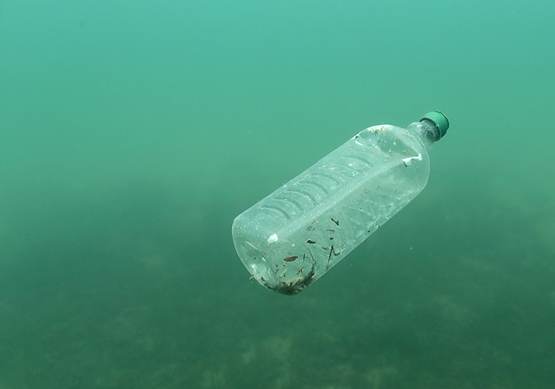 PET-Flasche schwebt unter Wasser