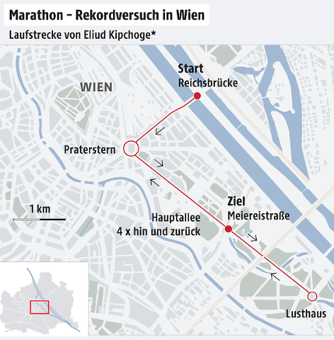 Grafik der Marathonstrecke zum Weltrekordversuch in Wien