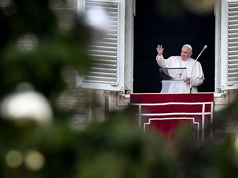 Papst Franziskus winkt vom Fenster