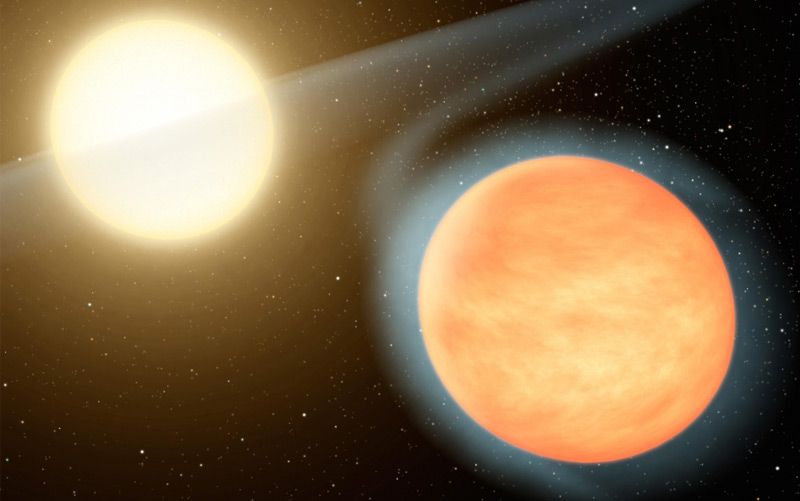 Künstlerische Darstellung des Exoplaneten, der um den Stern WASP-12 kreist