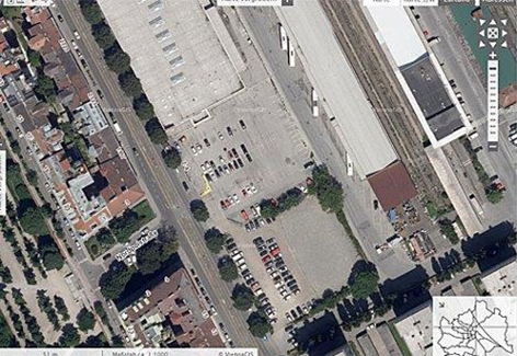 Luftaufnahme der Parkplätze auf der Nordwestbahnstraße