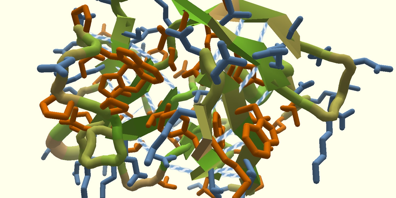 Die Darstellung eines gefalteten Proteins im Game "Foldit"