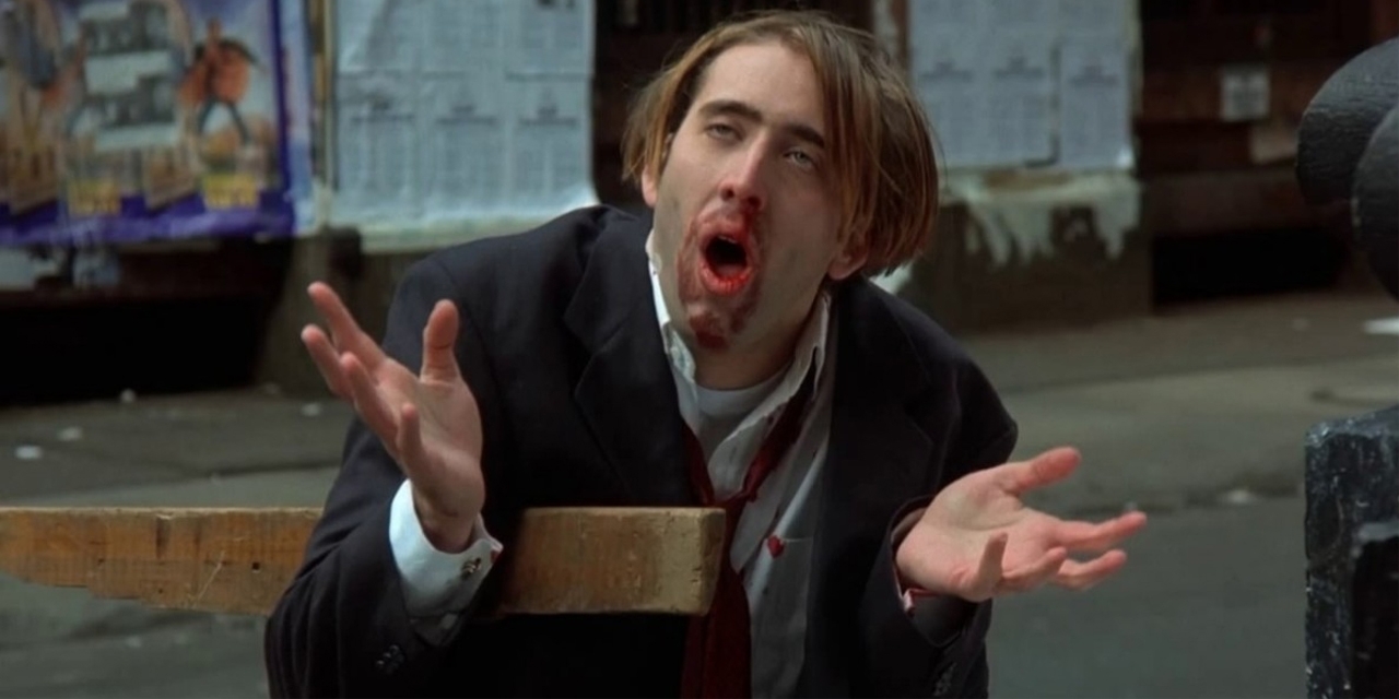 Cage in "Vampire's Kiss" mit blutverschmiertem Mund