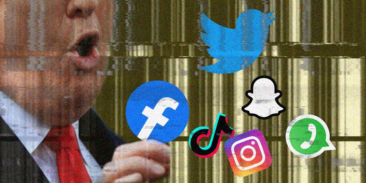Gesicht von Trump und Logos von verschiedenen sozialen Netzwerken